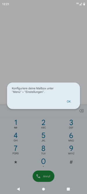 Falls Ihre Voicemail nicht eingerichtet ist, wählen Sie OK