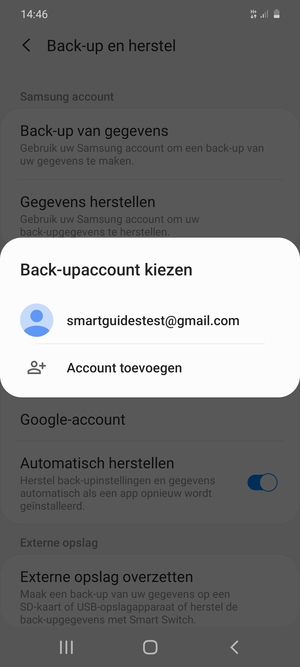 Selecteer uw back-up-account