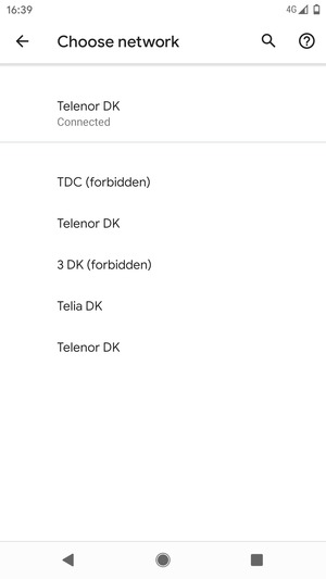 Select a network operator from the list