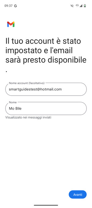 Scegli un nome per il tuo account e inserisci il tuo nome. Seleziona Avanti