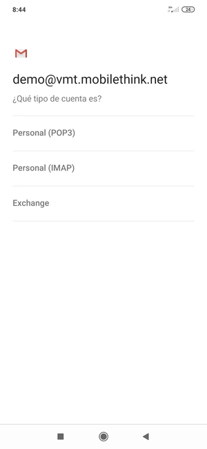 Seleccione Personal (POP3) o Personal (IMAP)
