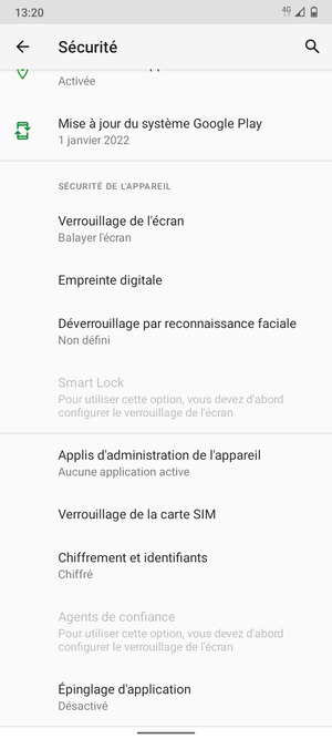 Faites défiler et sélectionnez Verrouillage de la carte SIM