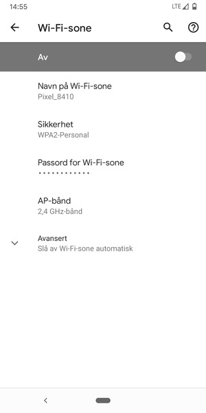 Velg Passord for Wi-Fi-sone