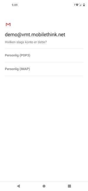 Vælg Personlig (POP3) eller Personlig (IMAP)