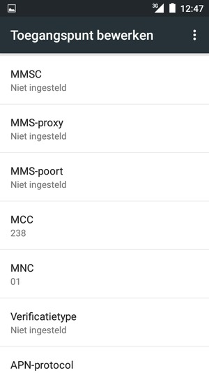 Scroll naar beneden en voer mms-gegevens in