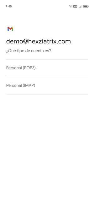 Seleccione Personal (POP3) o Personal (IMAP)