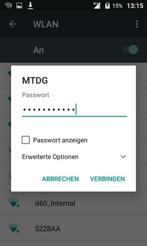 Geben Sie das WLAN-Passwort ein und wählen Sie VERBINDEN