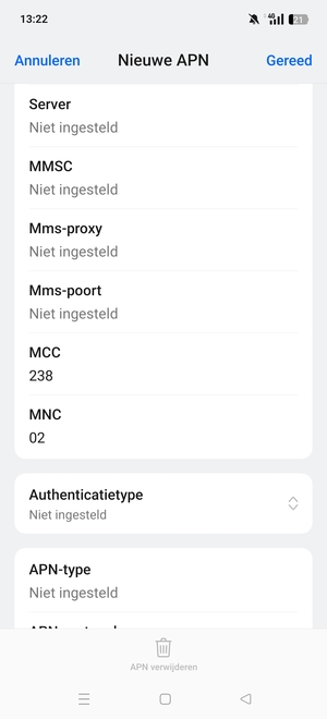 Scroll naar beneden en voer mms-gegevens in