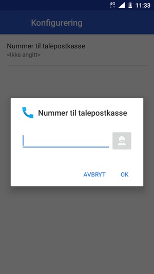 Skriv inn Nummer til talepostkasse og velg OK