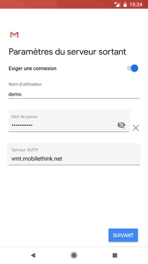Saisissez l'adresse du serveur sortant