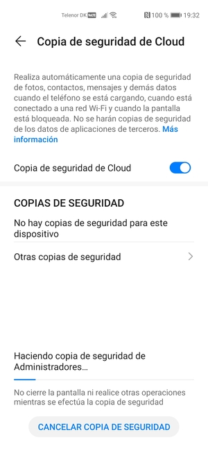 Espere a que la copia de seguridad termine