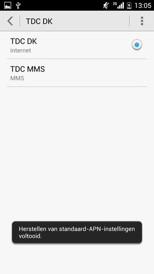Uw telefoon wordt teruggezet naar standaard internet- en mms-instellingen