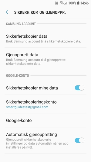 Velg Sikkerhetskopieringskonto