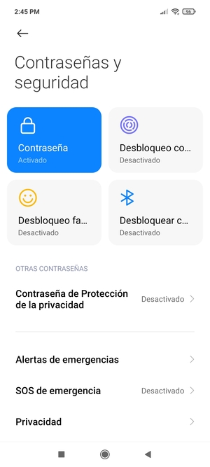 El teléfono ha sido asegurado con un bloqueo de pantalla