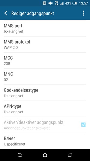 Scroll ned og indtast internet-oplysninger