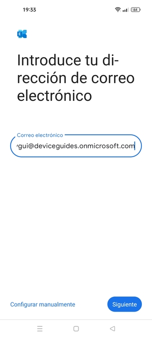 Introduzca su Dirección de correo electrónico y seleccione Configurar manualmente