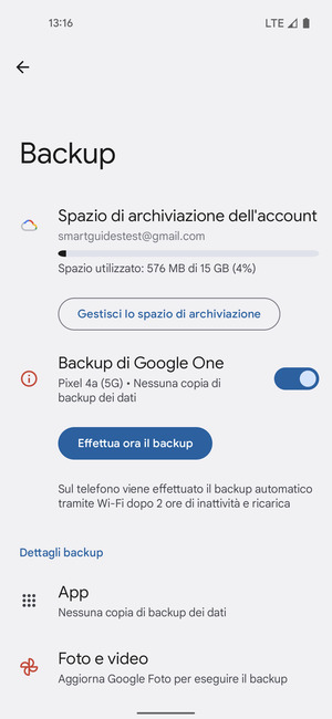 Seleziona Spazio di archivazione dell'account