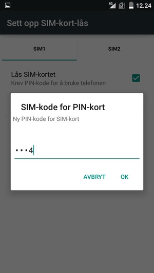 Skriv inn Ny PIN-kode for SIM-kort og velg OK
