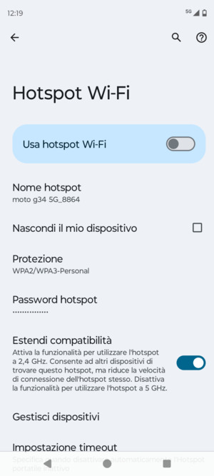 Seleziona Password hotspot