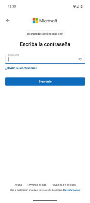 Introduzca su contraseña y seleccione Siguiente