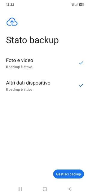 Seleziona Gestisci backup
