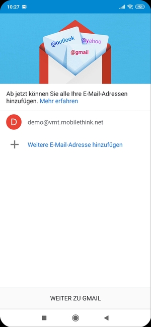 Wählen Sie WEITER ZU GMAIL