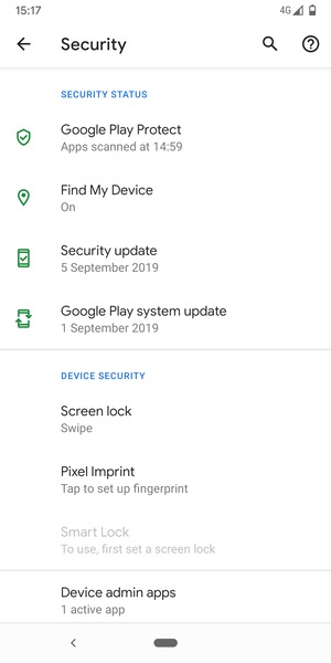 To activate your screen lock, go to the Security menu and select Screen lock