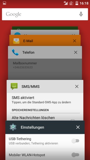 Wählen Sie das X Symbol, um alle laufende Apps zu schließen