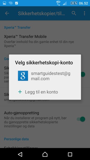 Velg sikkerhetskopi-kontoen din