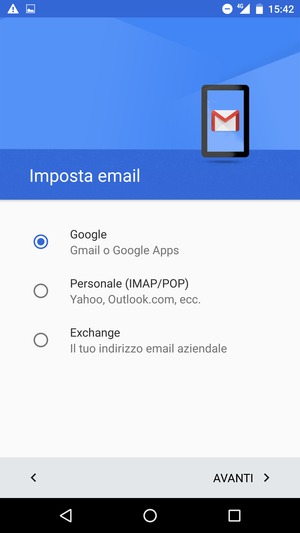 Seleziona Google e poi AVANTI