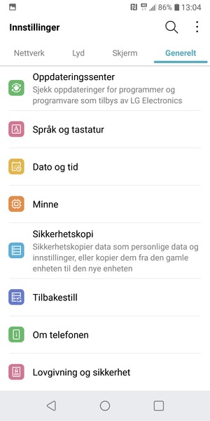 Bla til og velg Sikkerhetskopi