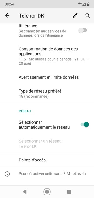 Désactiver Sélectionner automatiquement le réseau
