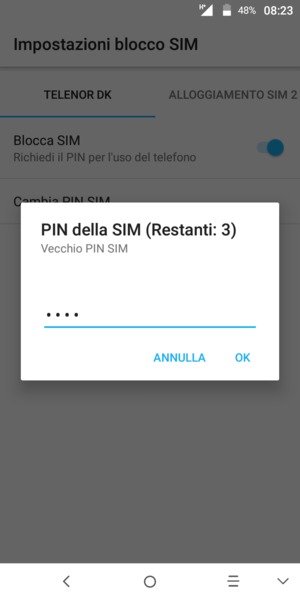 Inserisci Codice PIN della scheda SIM corrente e seleziona OK