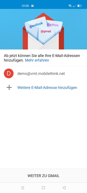 Wählen Sie WEITER ZU GMAIL