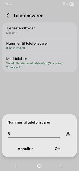 Indtast Nummer til telefonsvarer og vælg OK