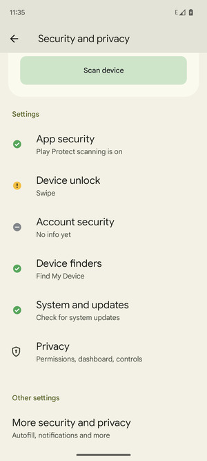 Scroll to and select More security and privacy