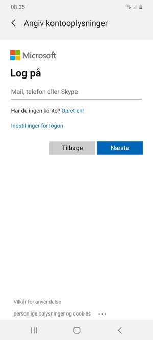 Indtast din Hotmail adresse og vælg Næste