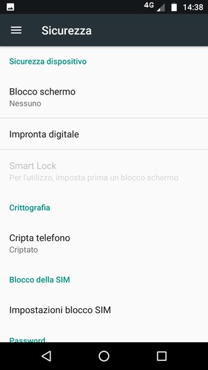 Per attivare il blocco dello schermo, vai al menu Sicurezza e seleziona Blocco schermo