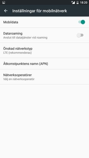 Välj Åtkomstpunktens namn (APN)