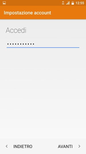 Inserisci la tua password e seleziona AVANTI