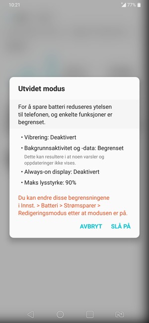 Velg SLÅ PÅ