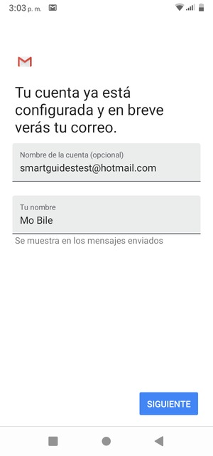 Déle a su cuenta un nombre y escriba su nombre. Seleccione SIGUIENTE
