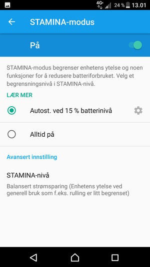 Slå på STAMINA-modus