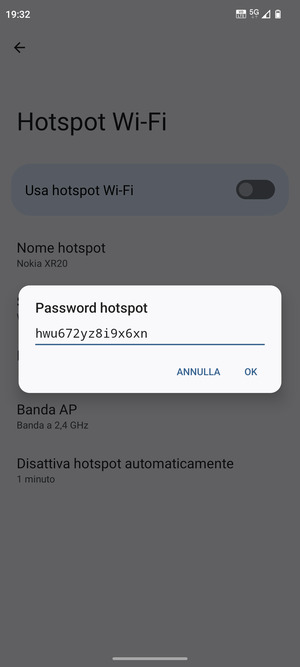 Inserisci una password dell'hotspot Wi-Fi di almeno 8 caratteri e seleziona OK