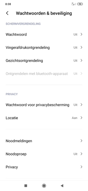 Om uw schermvergrendeling te activeren, ga naar het Wachtwoorden & beveiliging-menu en selecteer Wachtwoord