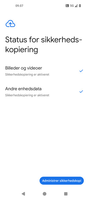 Vælg Administrer sikkerhedskopi
