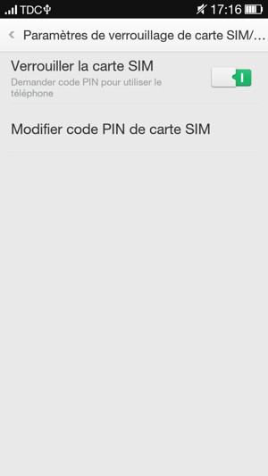 Activez l'Verrouiller la carte SIM et sélectionnez Modifier code PIN de carte SIM