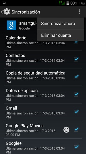 Seleccione el botón Menú y seleccione Sincronizar ahora