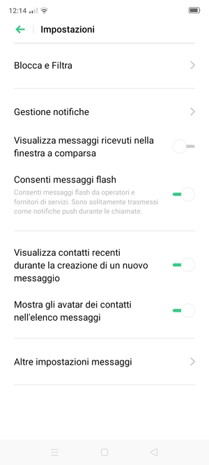 Seleziona Altre impostazioni messaggi