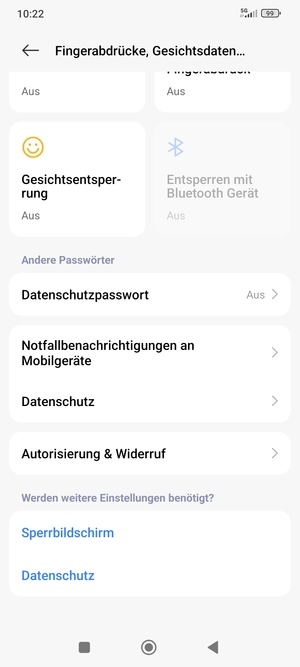 Scrollen Sie und wählen Sie Datenschutz